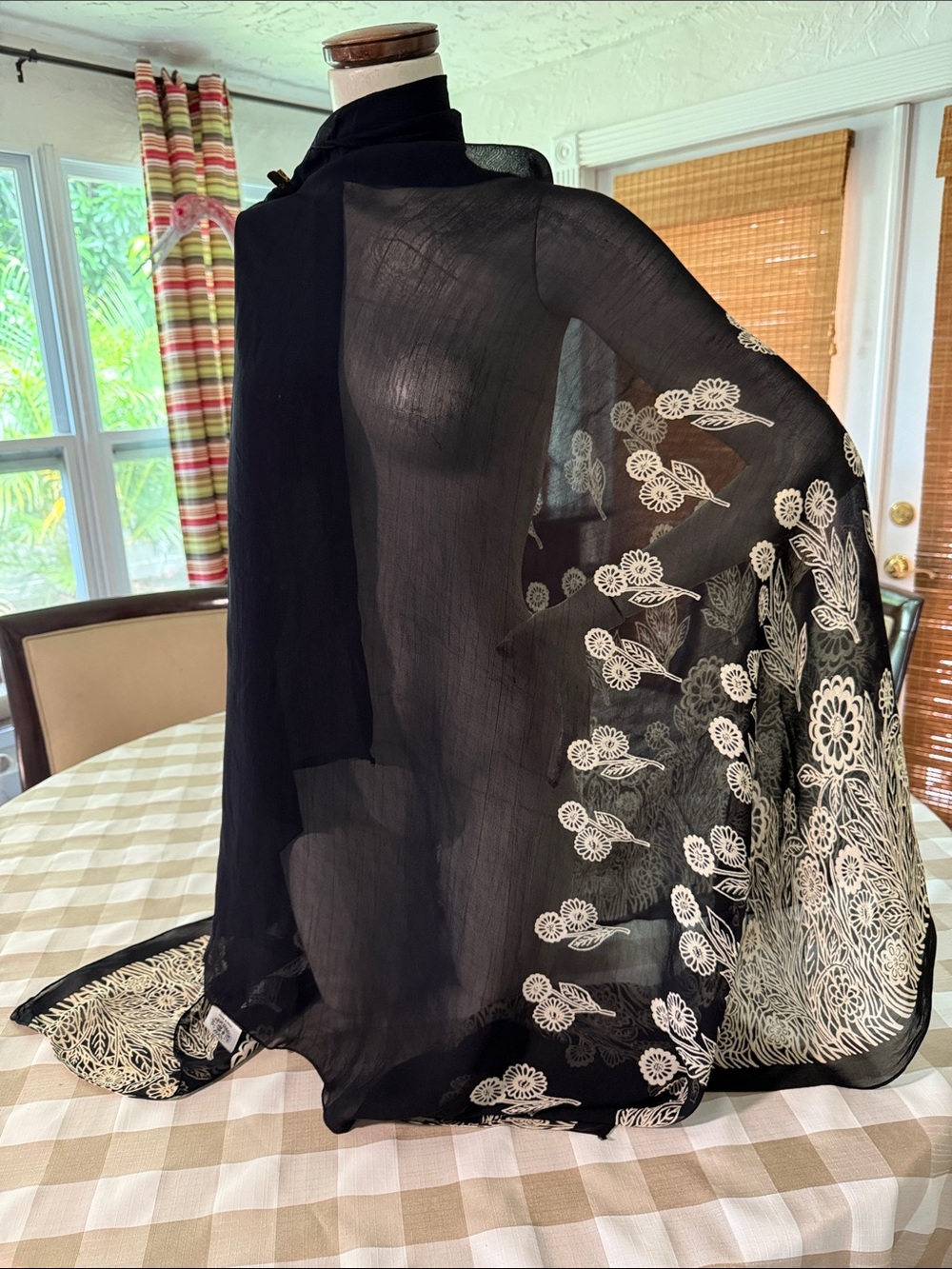 Black Sheer Embroidered Wrap Shawl - Elegant Women’s Intimate Cover-Up